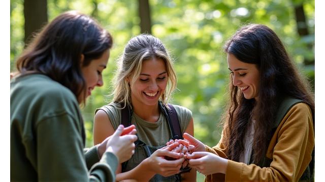 Groupe apprenant des techniques de survie en forêt