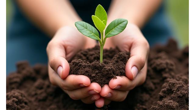 Mains plantant un jeune arbre dans la terre